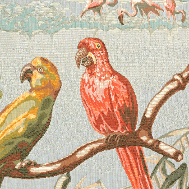 Tapisserie murale exotique Perroquet et flammant rose - Jules Pansu tissu jacquard - détail, décoration murale