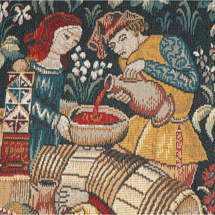 Détail Tapisserie deco murale de château "Vendanges". Tissage jacquard Jules Pansu - Tissu d'ameublement made in France
