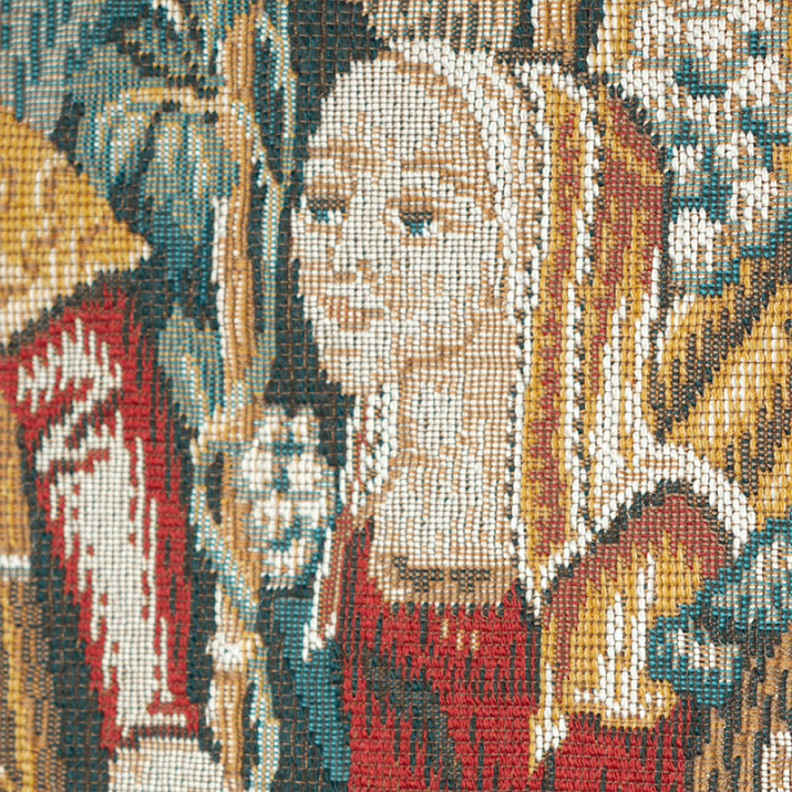 Detail "La cueillette" wall tapestry. Jacquard weaving by Jules Pansu - Upholstery fabric discover in museum shop