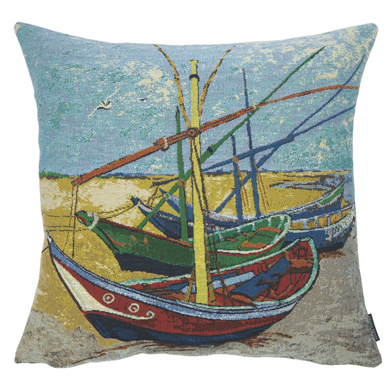 Coussin Van Gogh Barque de pêcheur sur la plage - Jules Pansu, exposition, orsay, boutique, musée, idée cadeau, déco