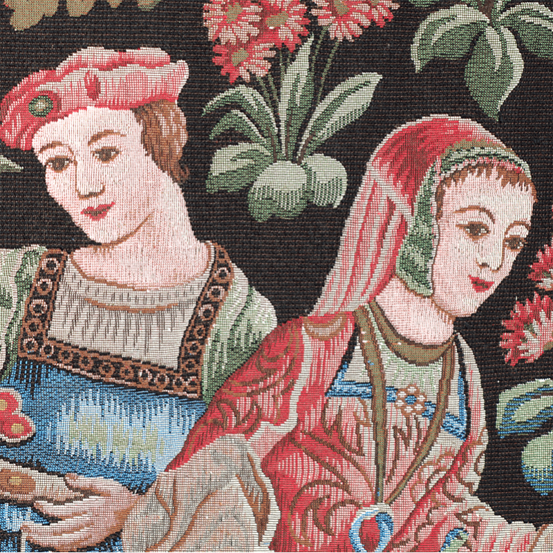 Detail of Scènes galantes tapestry with borders. Weaver Jules Pansu