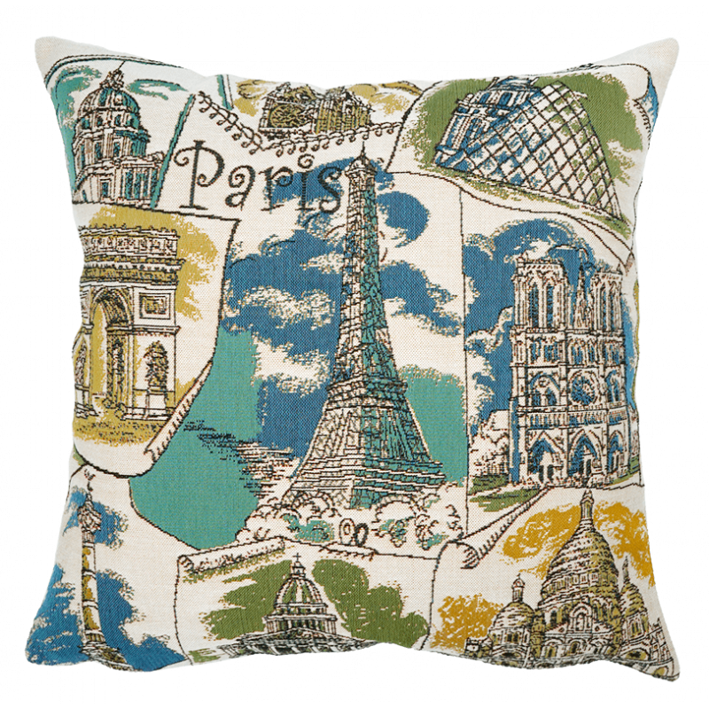 Paris mon Amour blue cushion - Jules Pansu weaving - museum stores, souvenirs, gift ideas