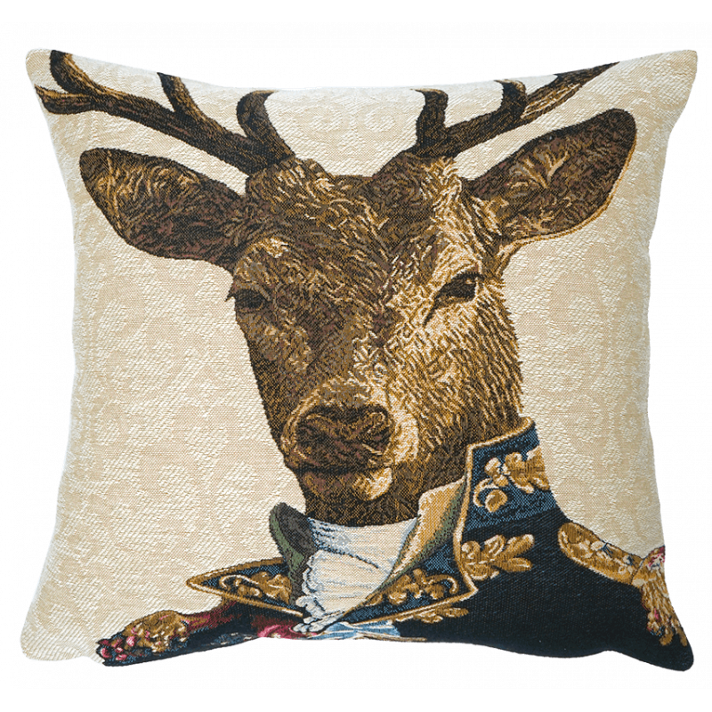 coussin cerf habillé officier beige - Tissage Jules Pansu - souvenir des boutiques de musées