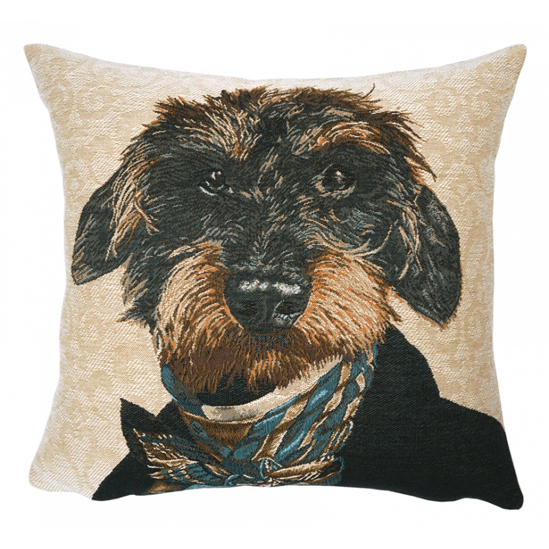 Cushion dog dressed Terence beige - Jacquard Pansu - souvenir museum stores