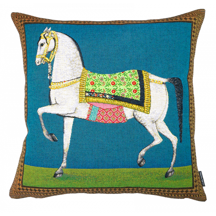 coussin cheval indien Udaipur bleu - Jules Pansu