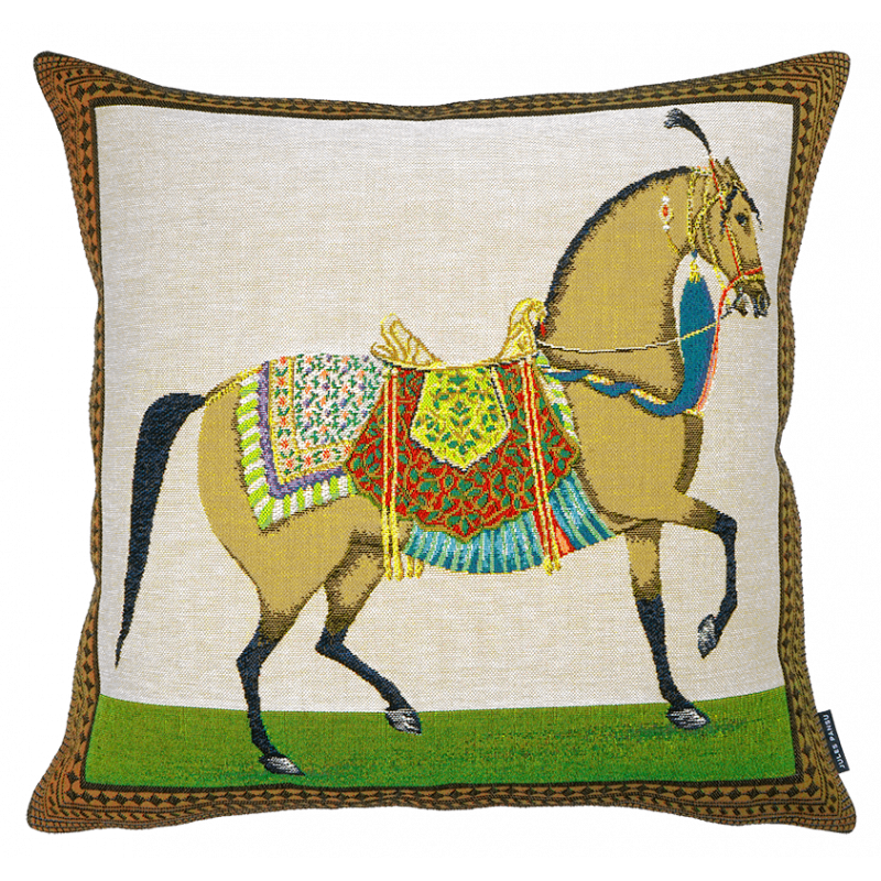 coussin cheval indien Jodhpur blanc - Décoration Jules Pansu - made in France