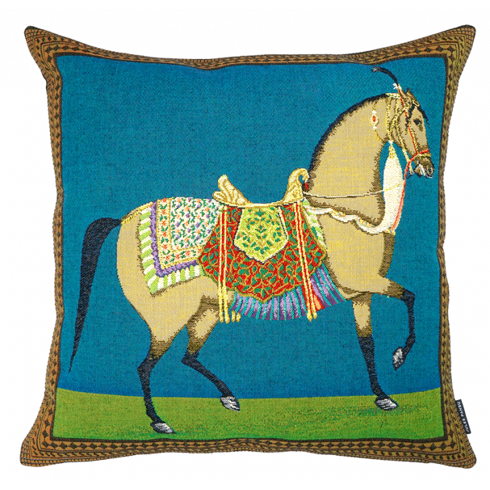 coussin cheval indien Jodhpur bleu - Décoration Jules Pansu - made in France