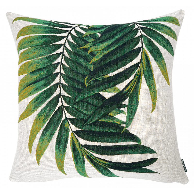 coussin exotique feuillage Fidji - Tissu Jules Pansu, idée déco salon et chambre