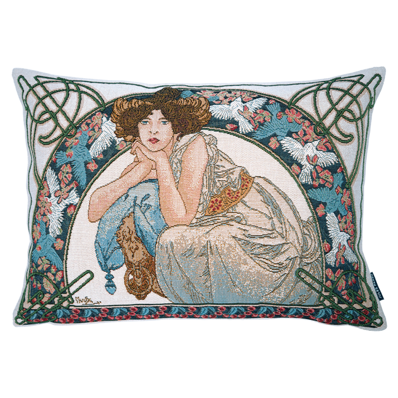 Coussin cale-rein Mucha Fleur de cerisier Jules Pansu. Art déco, boutique des musées, made in France