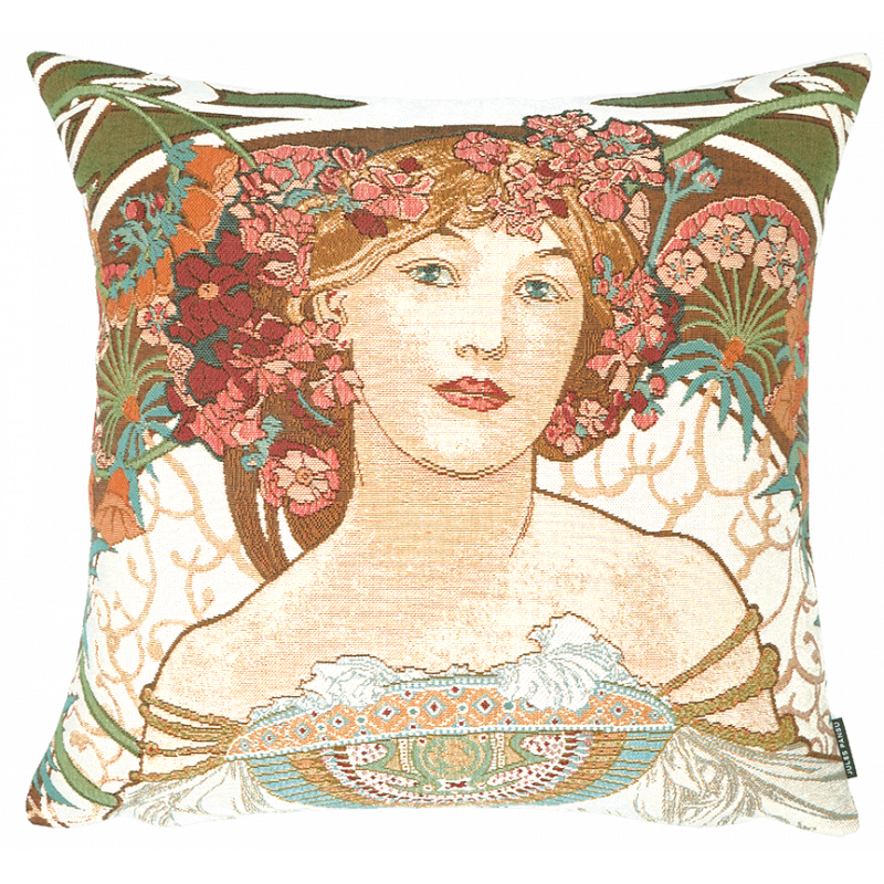 coussin mucha Rêverie, art déco, idée déco, salon, cadeau noel, Jules Pansu, musée