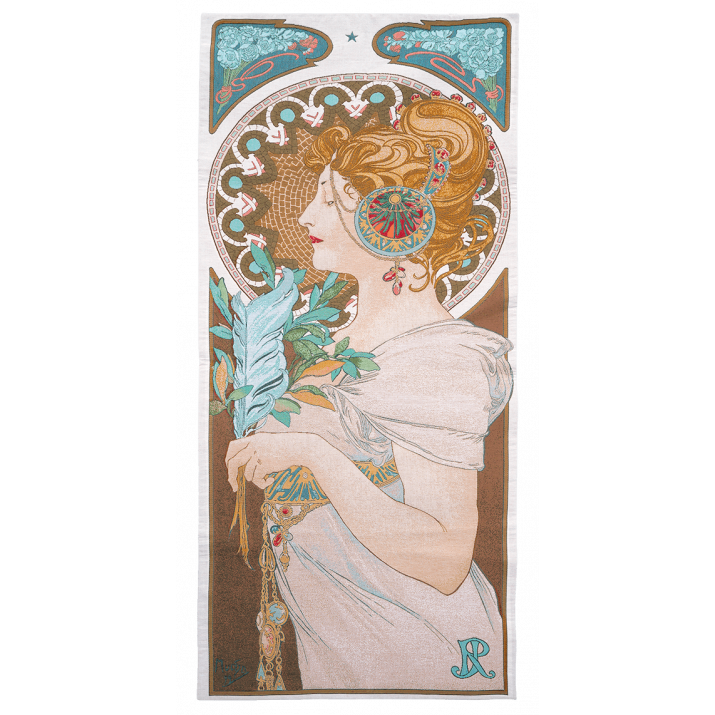 Tapestry Mucha La plume art deco style - fabric editor, furniture Jules Pansu