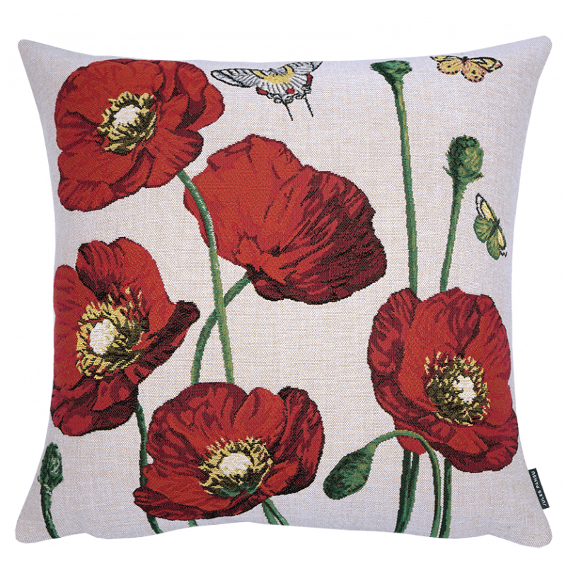 Floraison poppy cushion in jacquard tapestry Jules Pansu