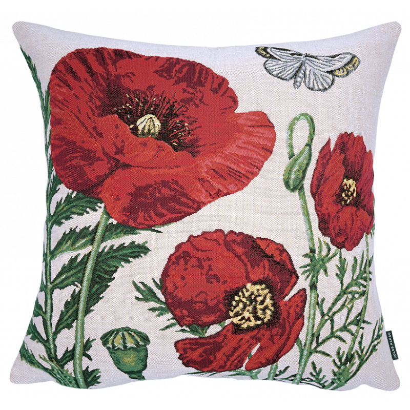 Housse de coussin coquelicot Cueillette en tissage jacquard tapisserie par Jules Pansu