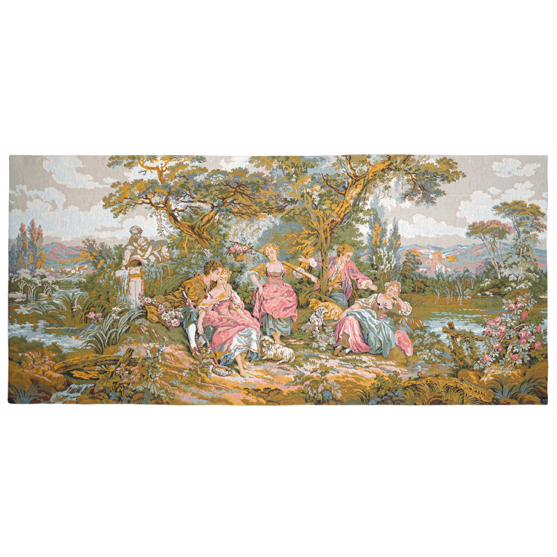 Tapestry "Les amours pastorales" in jacquard weave by Jules Pansu, upholstery fabric manufacturer