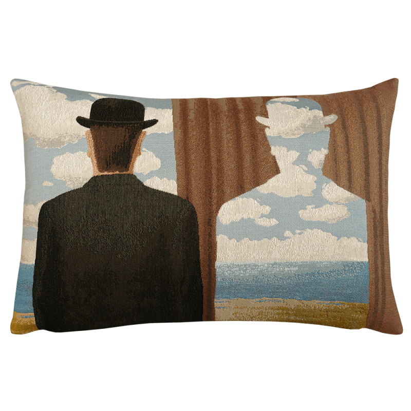 Magritte cushion "la decalcomanie" by Jules Pansu's upholstery fabric - museum store idea