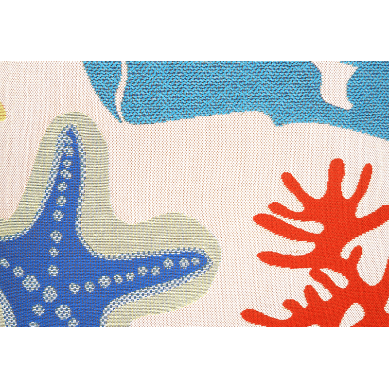 zoom Coussin coquillages, étoile de mer, corail, outdoor, décoration de terrasse et piscine, éditeur de tissu Jules Pansu