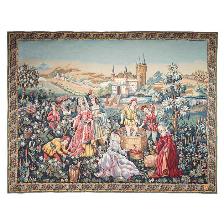 Tapisserie jacquard Vendanges au domaine par les tissages Jules Pansu, fabricant et éditeur de tissu d'ameublement