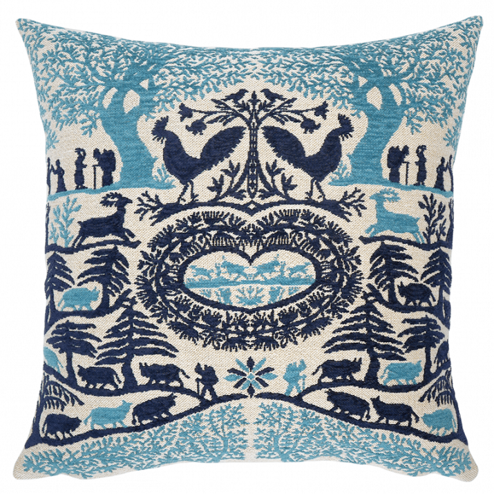 Pastoral blue cushion for a cocooning mountain chalet decor - Jules Pansu upholstery fabric edition