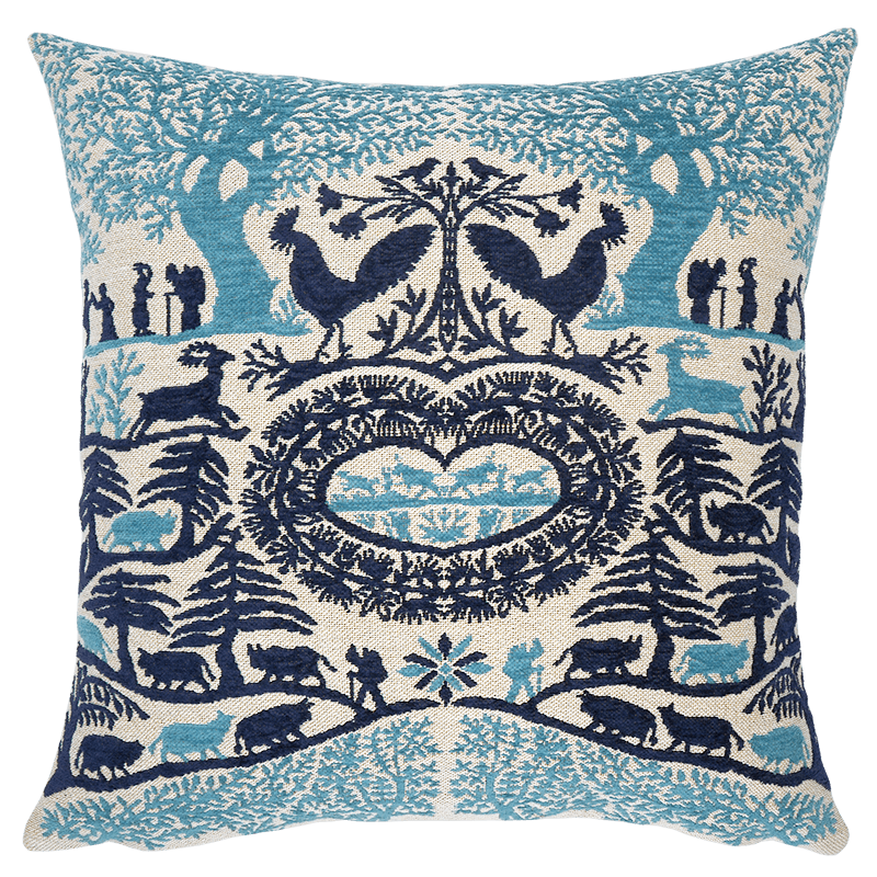 Pastoral blue cushion for a cocooning mountain chalet decor - Jules Pansu upholstery fabric edition