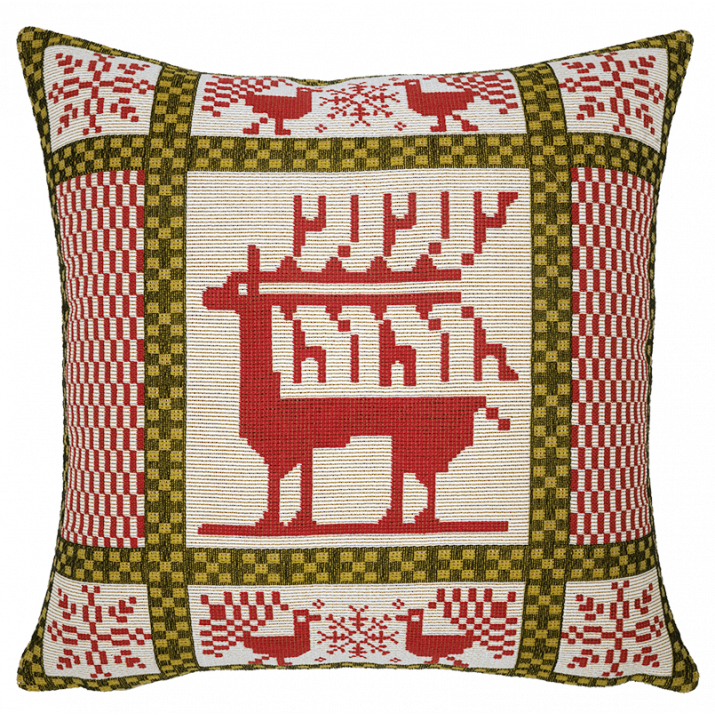 Coussin manitoba rouge décoration chalet montagne Jules Pansu - textile jacquard