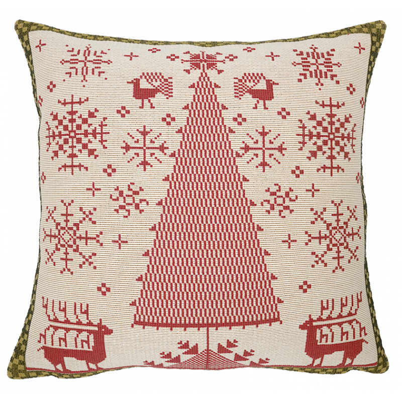 Coussin nunavut rouge décoration chalet montagne Jules Pansu - textile jacquard