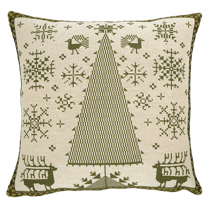 Green nunavut cushion Jules Pansu - jacquard textile, mountain, winter