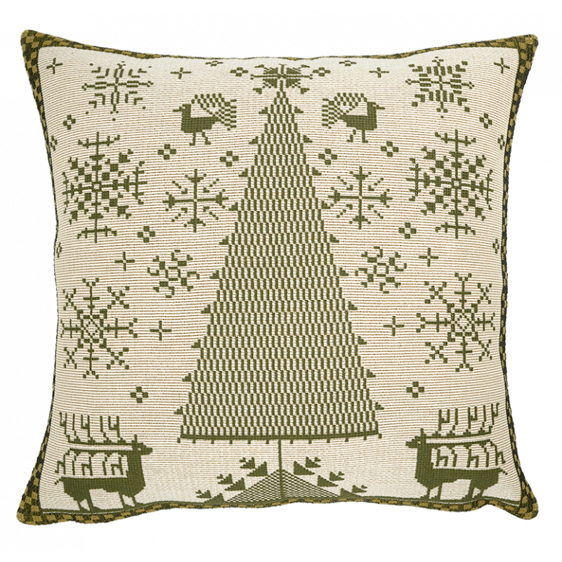 Coussin nunavut vert décoration chalet montagne Jules Pansu - textile jacquard