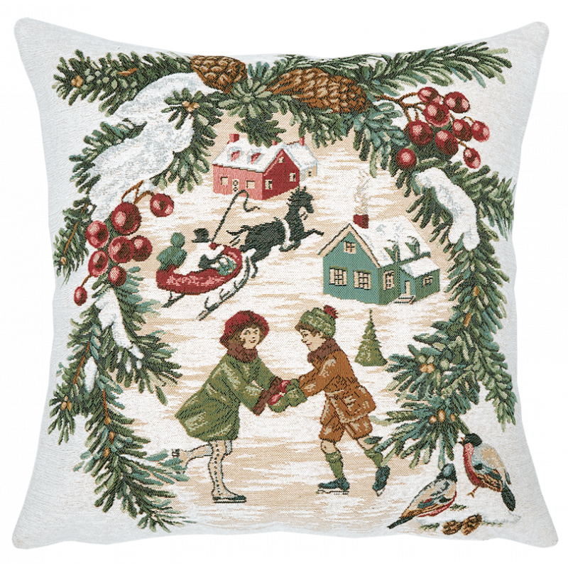 Coussin montagne Patinage Jules Pansu pour déco chalet