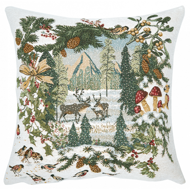 Coussin montagne Première neige Jules Pansu pour déco chalet