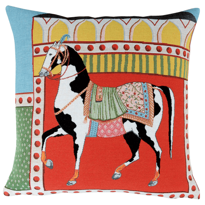 Coussin Kerala, inspiration indienne, jaune, rouge - Jules Pansu