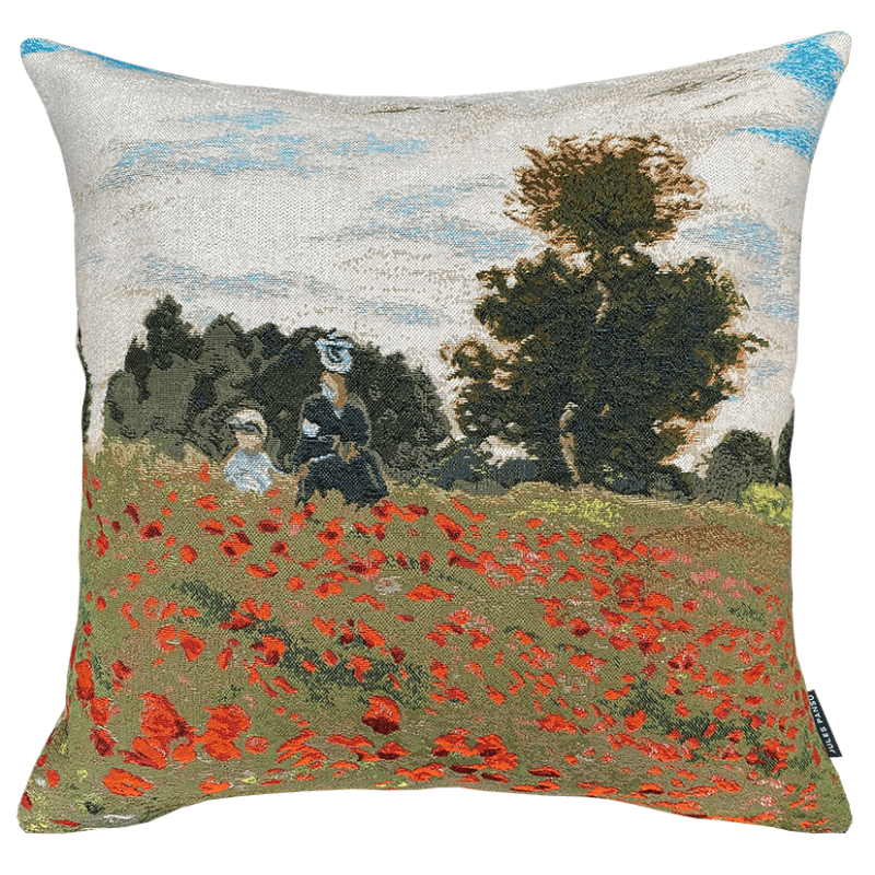 Coussin Monet Champ de coquelicots, classique, peinture, verdure, nature, paysage - Jules Pansu