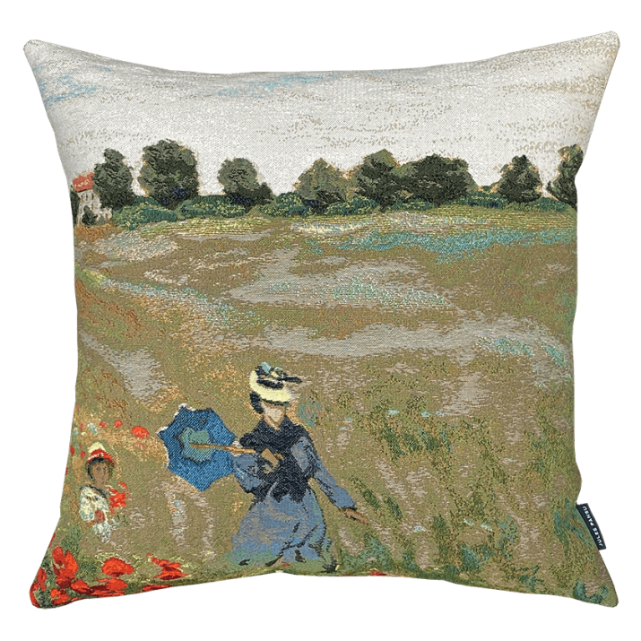 Maison de Monet cushion, poppies, classic, painting, greenery, nature, landscape- Jules Pansu
