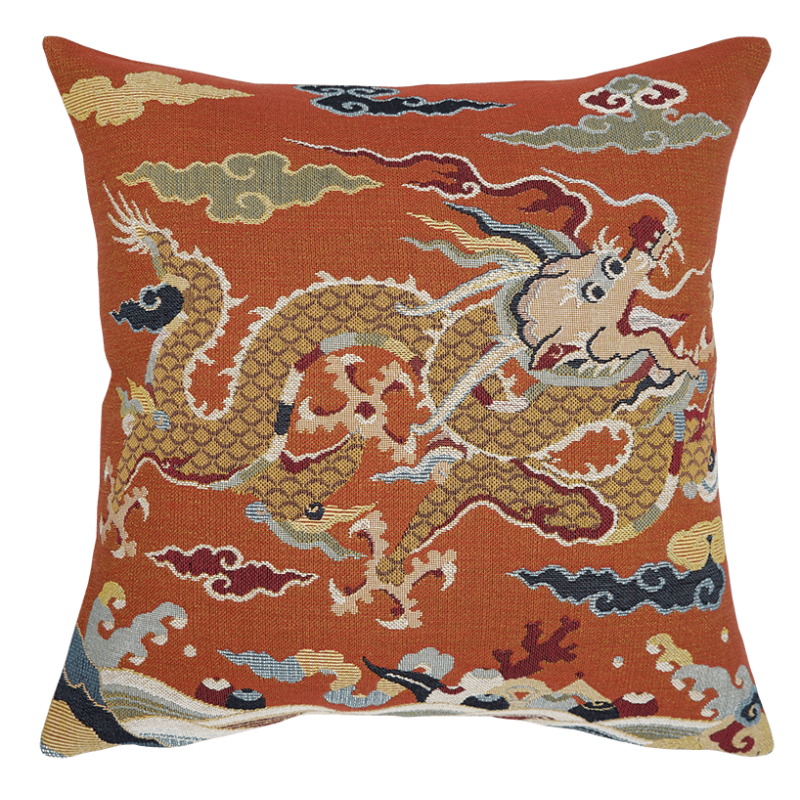 Coussin Dragon impérial brique - deco style asiatique - Jules Pansu