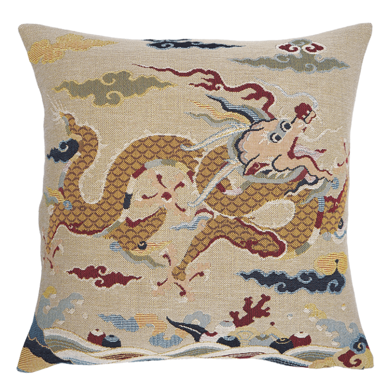 Coussin Dragon impérial beige - deco style asiatique - Jules Pansu
