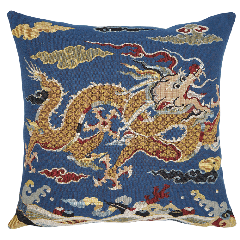 Coussin Dragon impérial bleu - deco style asiatique - Jules Pansu