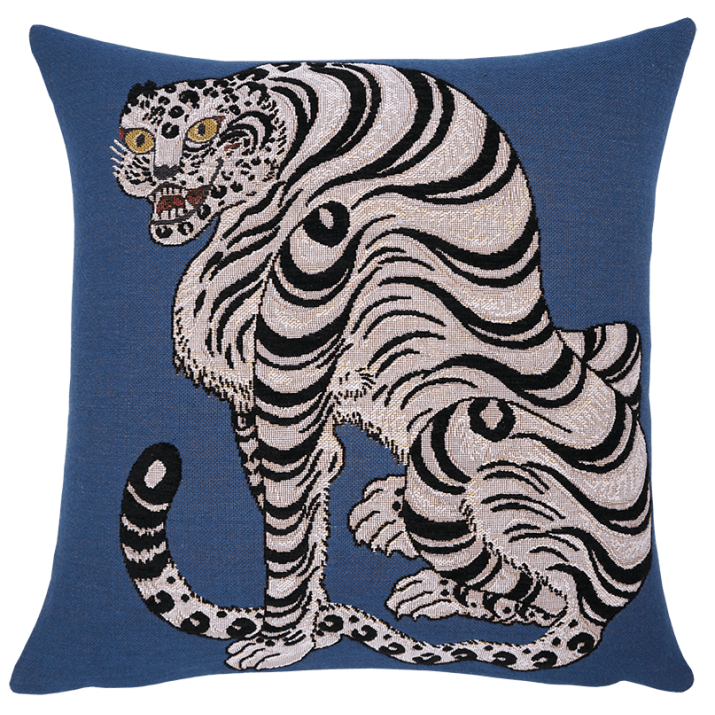 Coussin Tigre impérial bleu - deco style asiatique - Jules Pansu