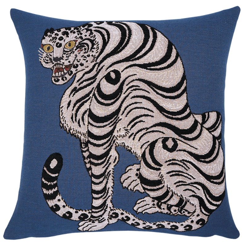 Coussin Tigre impérial bleu - deco style asiatique - Jules Pansu