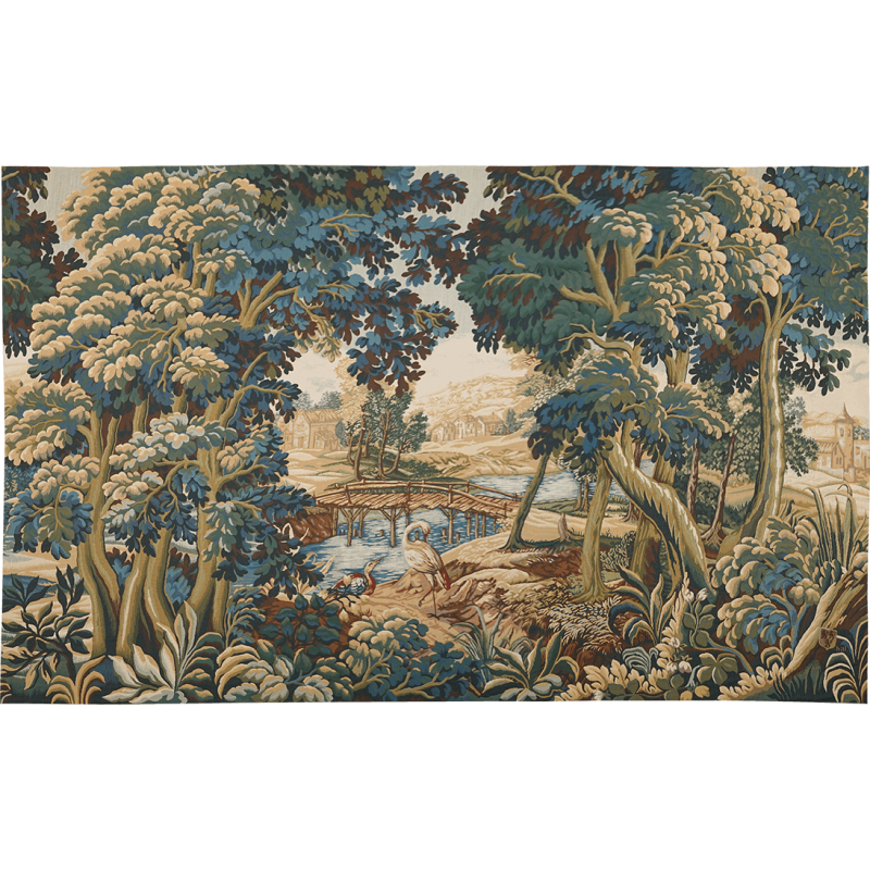 Tapisserie verdure royale au héron - style Aubusson - château, relais de chasse - Jules Pansu - made in france