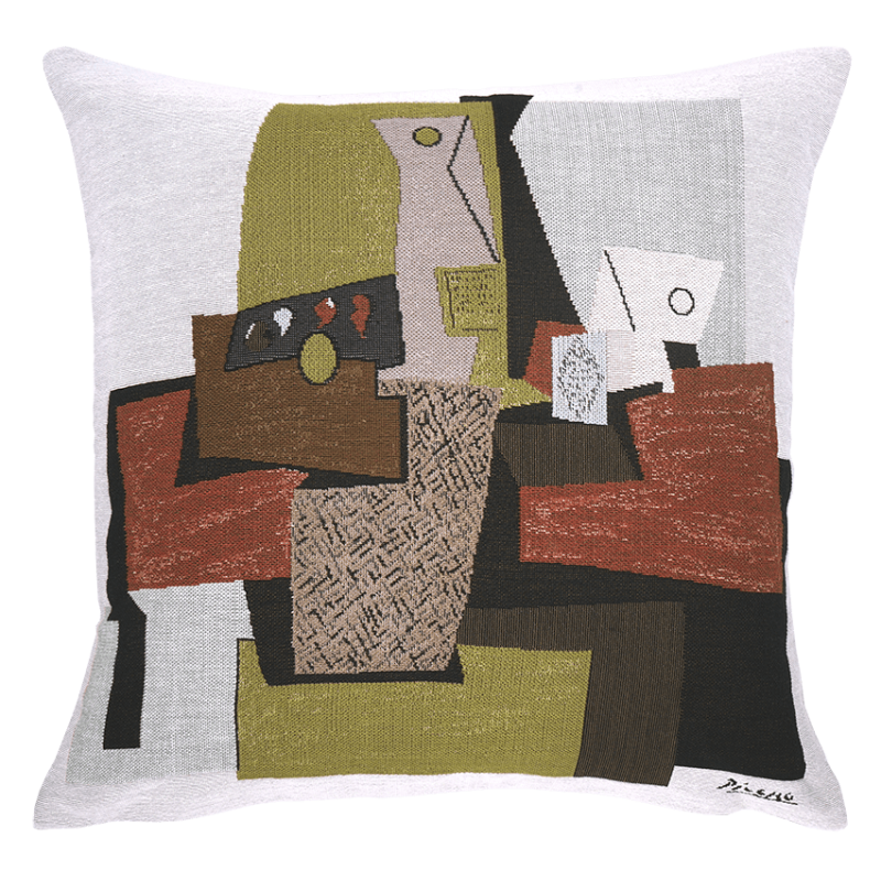 Cushion cover Picasso Bouteille et paquet de tabac - 1921 - Jules Pansu edition - deco idea, gift, museumshop