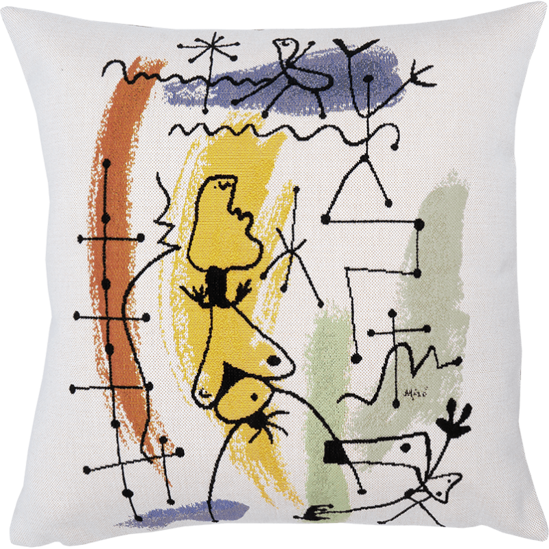coussin Miró "Signes et figurations" - 1935, tapisserie Pansu, idée décoration salon, cadeau, boutique musée, fabricant tissu