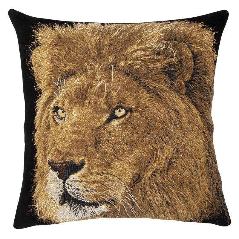 Coussin Lion "Le félin" en tissage jacquard effet velours - déco savane, afrique - Jules Pansu tissages