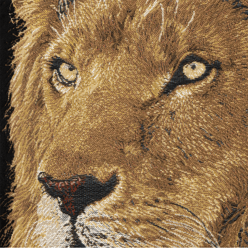 Zoom coussin Lion "Le félin" en tissage jacquard effet velours - déco savane, afrique - Jules Pansu tissages