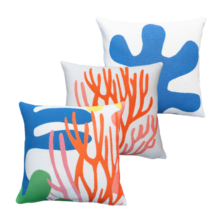 Lot de 3 coussins outdoor design - Océan - Tissage Jules Pansu