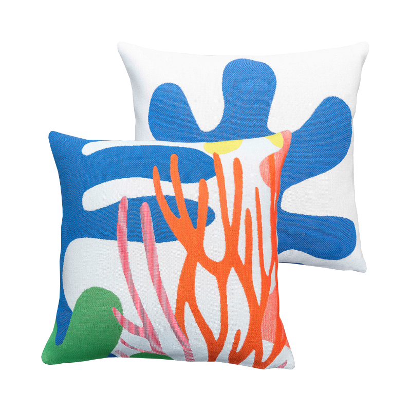 Set of 2 Outdoor Design Cushions - Ocean/Lagoon - outdoor decoration - weaving by Jules Pansu - seashore decoration