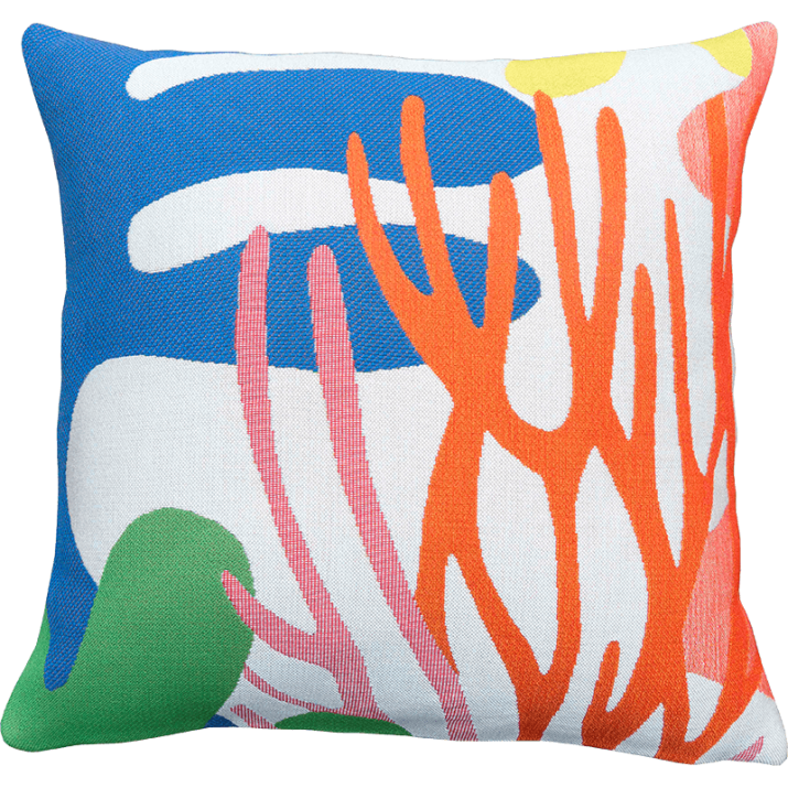 Ocean Outdoor Cushion, Design, Minimalist, White, Blue, Orange, Yellow, Pink - Jules Pansu - Jacquard Weaving
