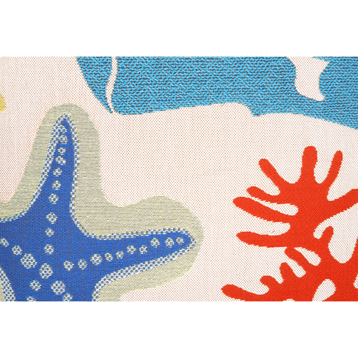 Detail of Outdoor cushion coral, shellfish, outdoor, terrace and pool decoration, fabric manufacturer and editor Jules Pansu