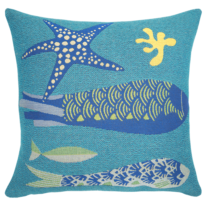 Coussin extérieur poisson, étoile de mer, bord de mer, outdoor, décoration de terrasse et piscine, Jules Pansu