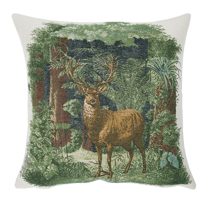 Decorative cushion with a deer in the woods; countryside, forest, animals, design decor, nature - Jules Pansu; 11269