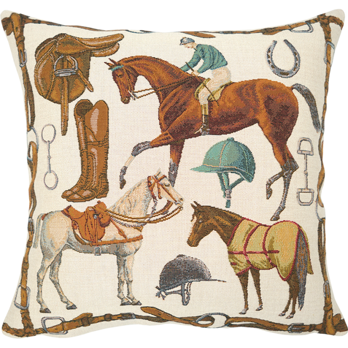 Coussin décoratif Equestre, cheval, equitation, deco contemporaine, Jules Pansu, 11270 beige