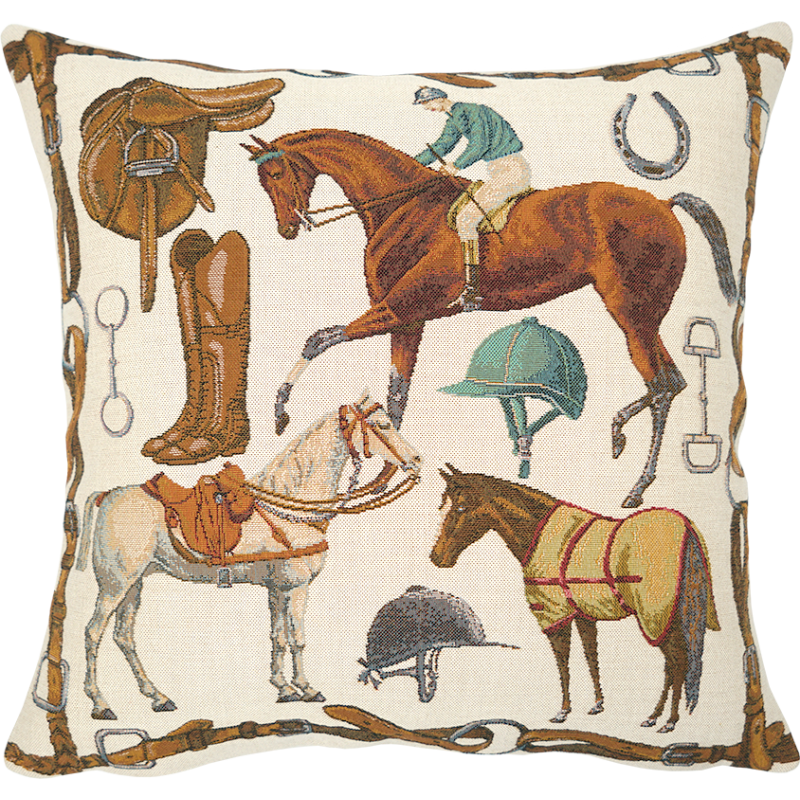 Equestrian decorative cushion, horse, riding, contemporary decor, Jules Pansu, 11270 beige